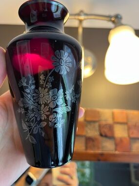Vintage Etched Floral Glass Vase - Home Accents